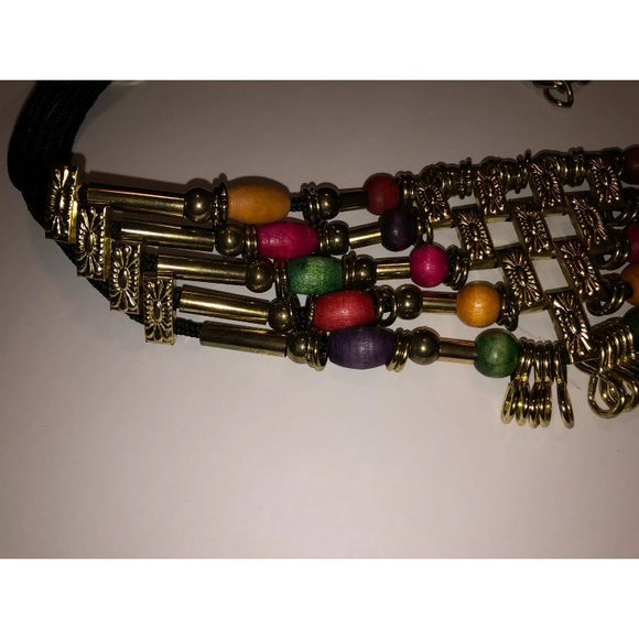 Women's Boho Style Wooden Beads and Floral Stamped Metal Squares Belt - Picture 4 of 8